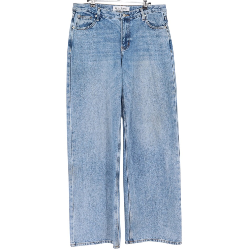 Sky Dolls Womens Light Wash High Rise Wide Leg 100% Cotton Jeans Size 34